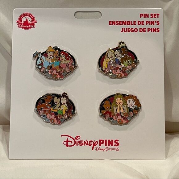 Disney Parks X 12 Disney Princesses 4 Pin Set Belle Ariel Tiana Moana NWT 👑 - Picture 1 of 5